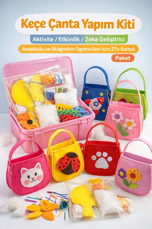 KEÇE ÇANTA YAPIM KİTİ EĞİTİCİ / 12Lİ KARIŞIK PAKET